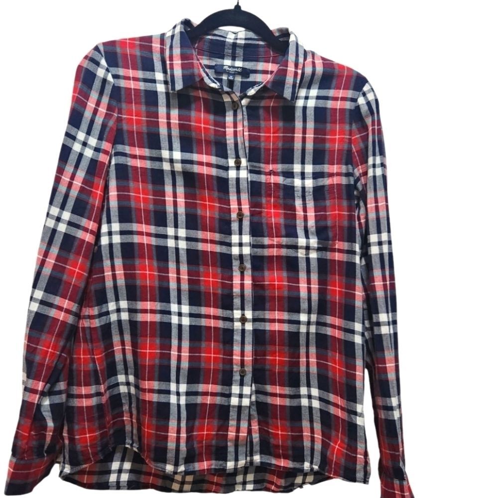 Madewell 1937 Red Navy Plaid Lightweight Flannel Women's Size M Gorpcore